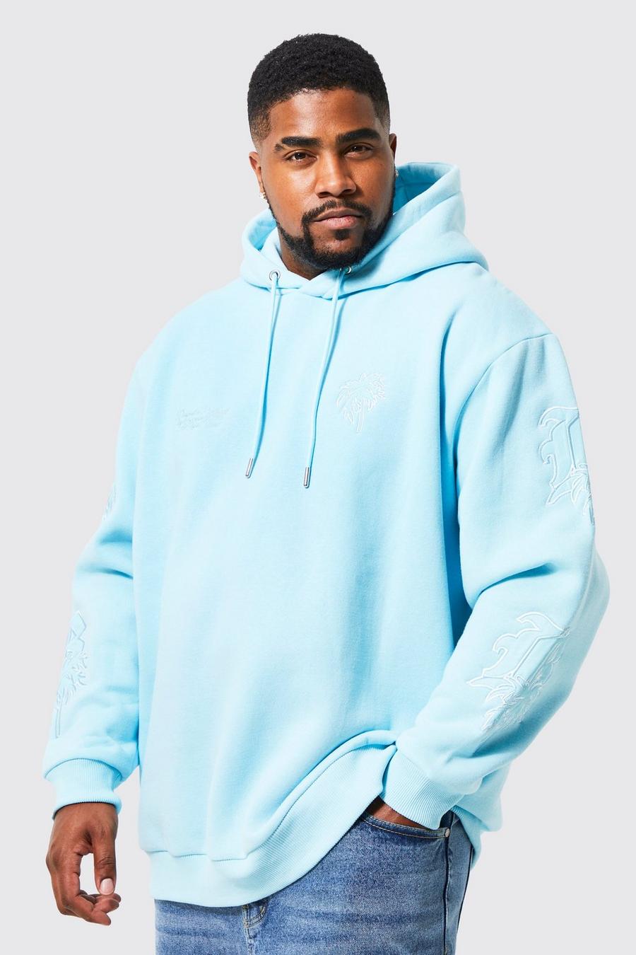 Light blue Plus Loose Fit Palm Embroidered Hoodie image number 1