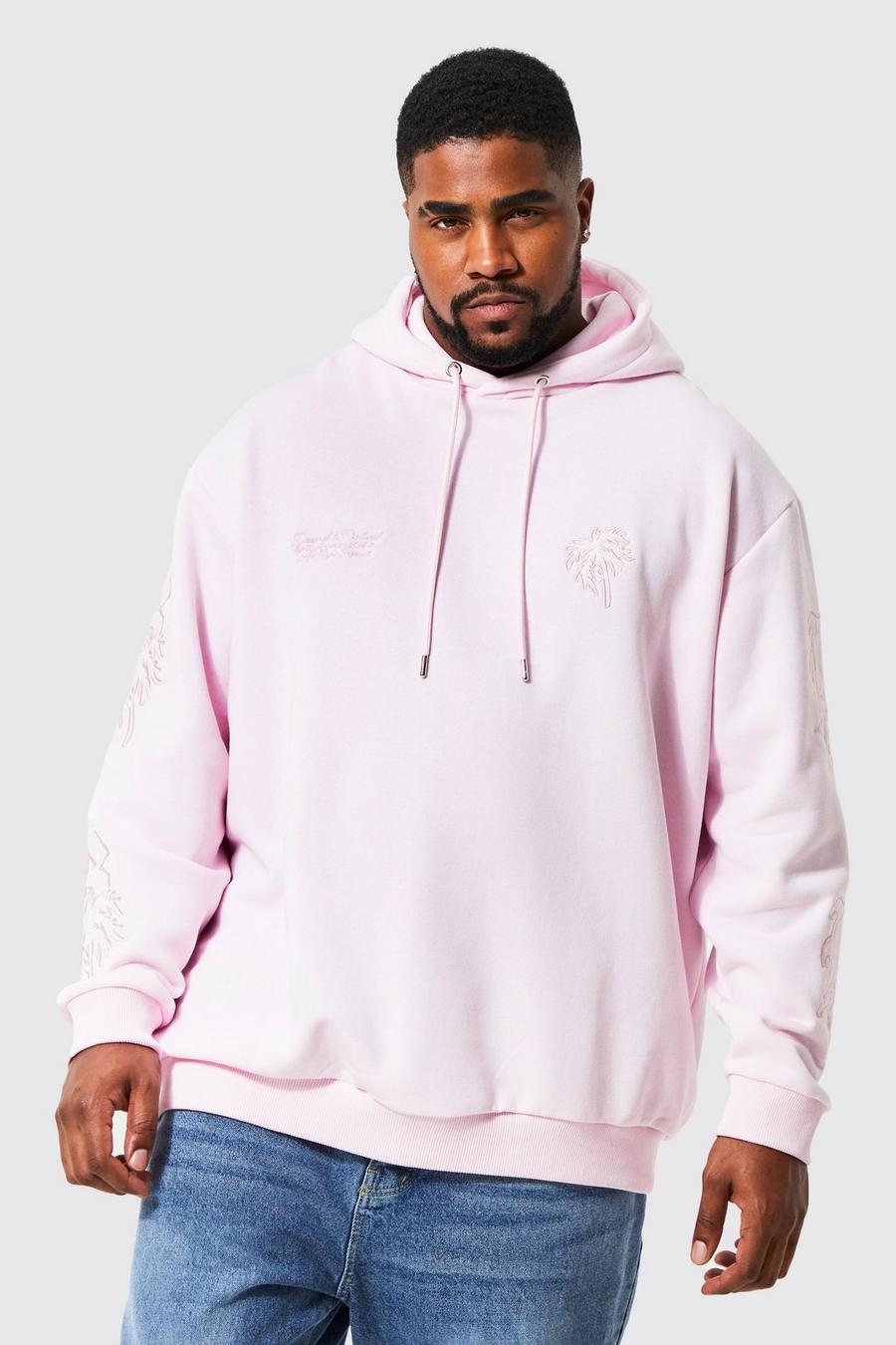 Light pink Plus Loose Fit Palm Embroidered Hoodie image number 1