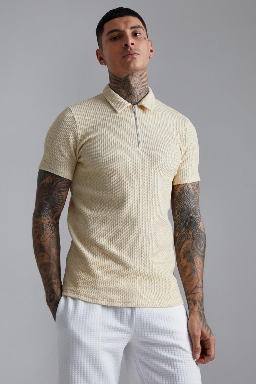Smartes Jacquard-Poloshirt mit Reißverschluss, Ecru white