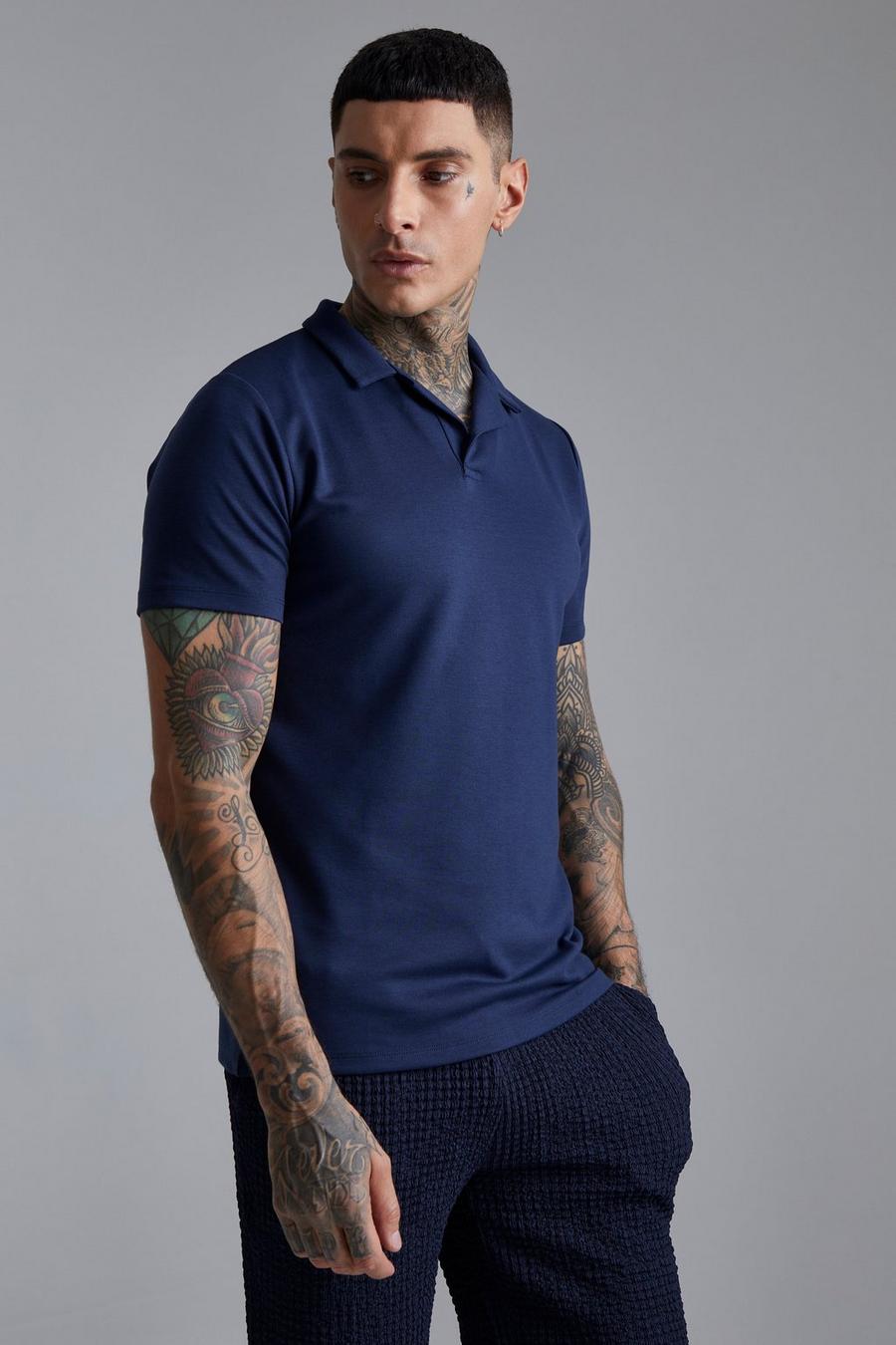 Navy Smart Slim Fit Revere Polo image number 1