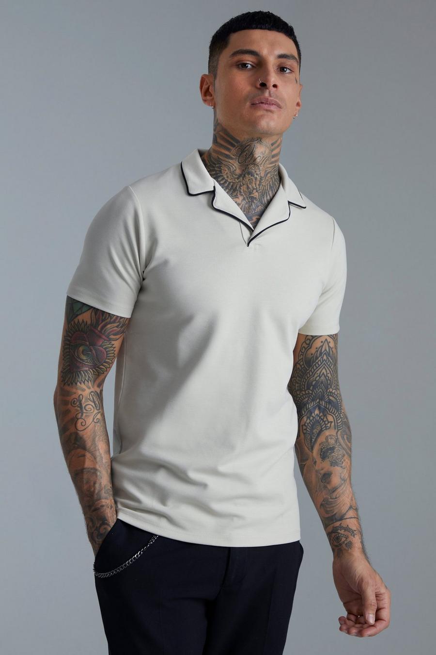 Stone Smart Slim Fit Revere Polo With  Piping image number 1