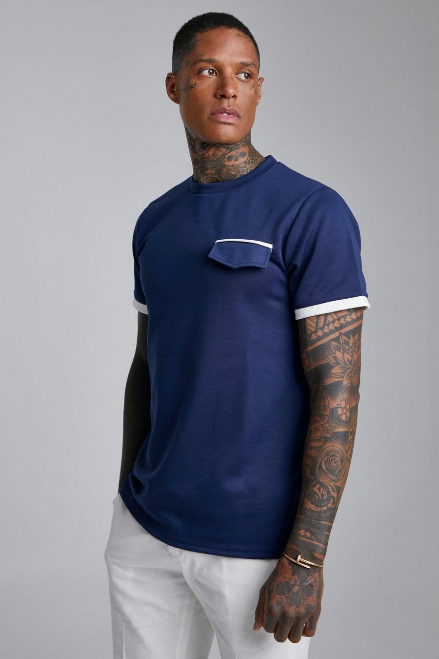 Navy Smart Slim T-shirt With Pocket & Piping