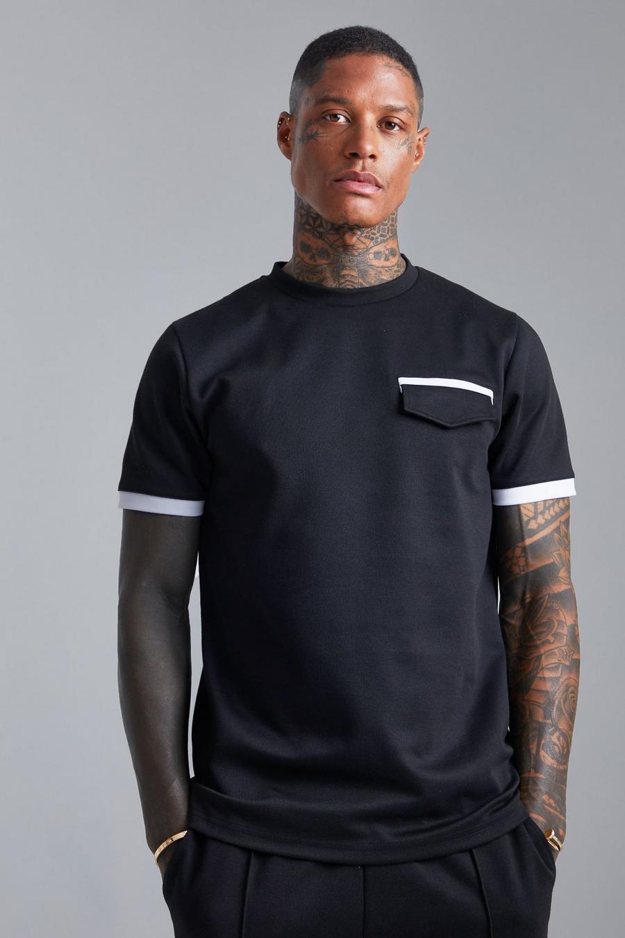 Black nero Smart Slim T-shirt With Pocket & Piping