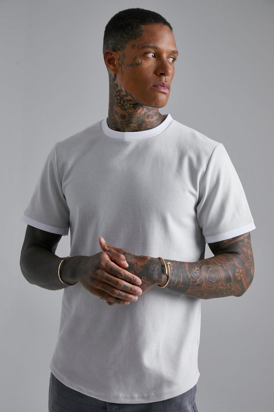 T-shirt Smart Slim Fit con bordi a contrasto, Light grey grigio