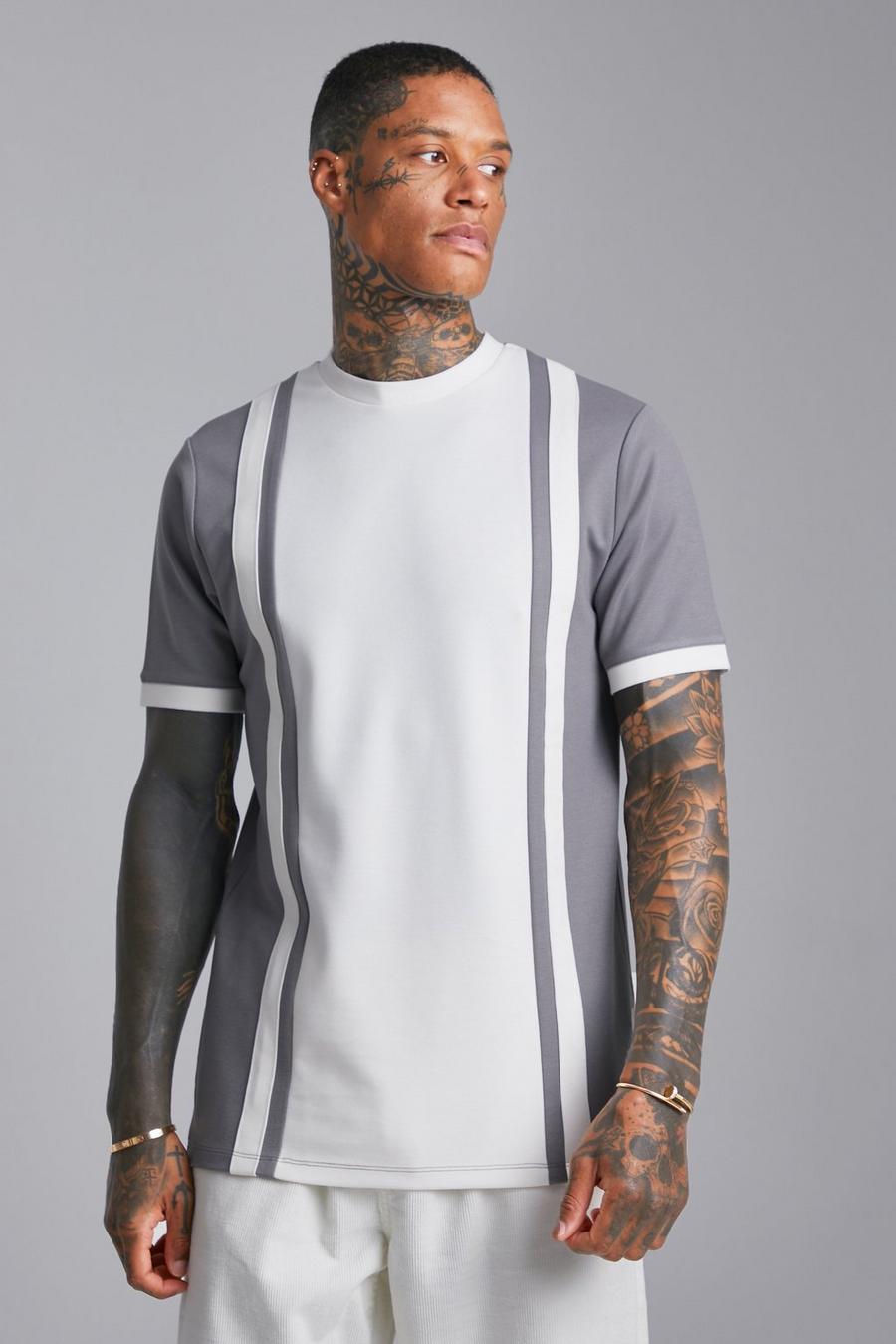 Charcoal grey Smart Slim Fit T-shirt With Contrast Panel image number 1
