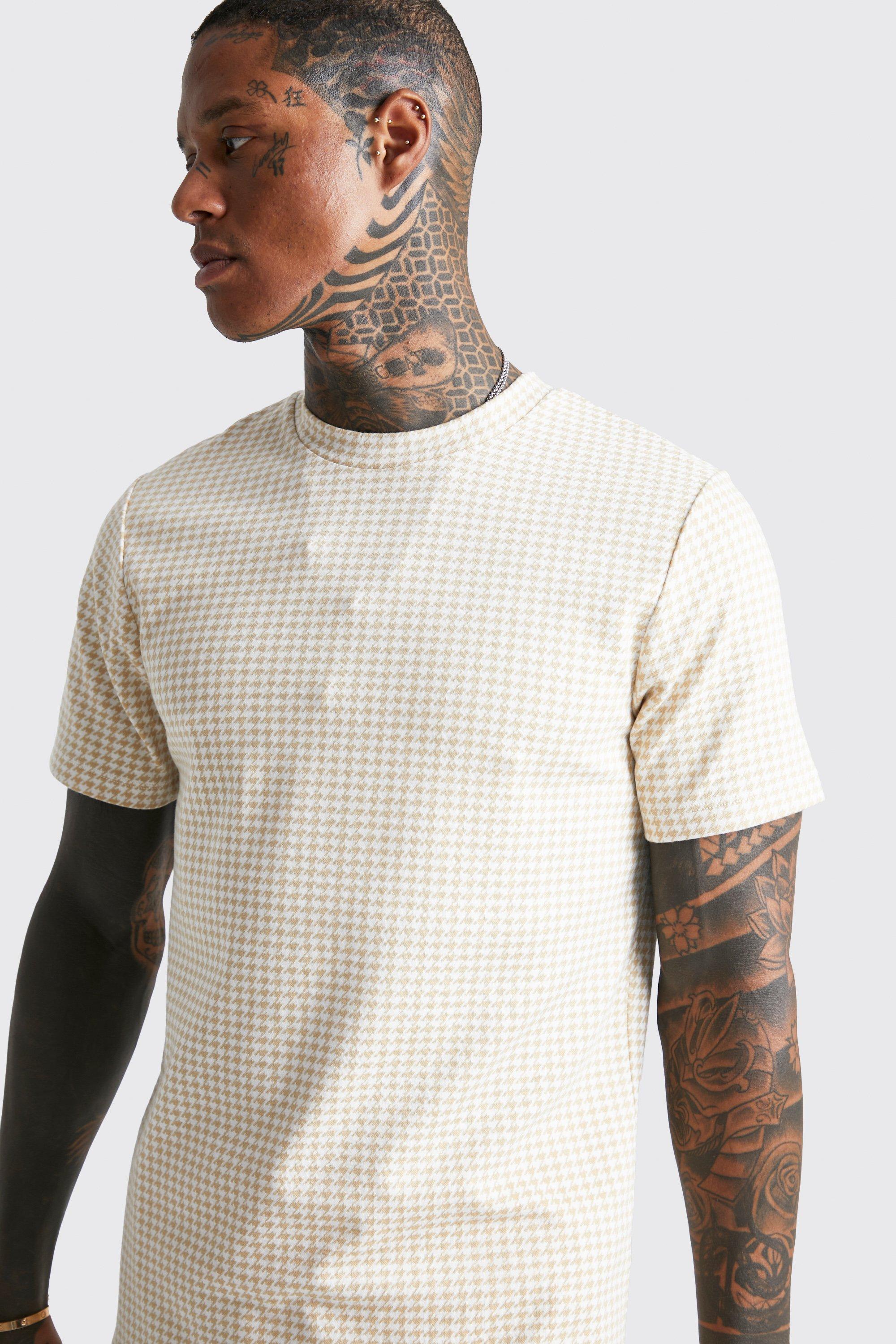 T shirt habille effet jacquard a imprime pied de poule