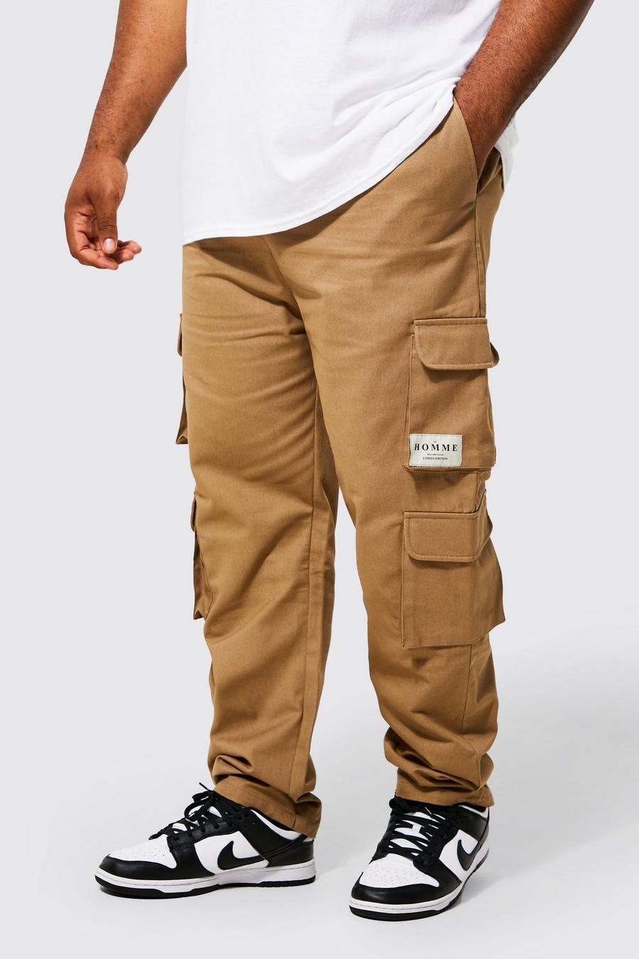 Pantaloni Plus Size Slim Fit con tasche Cargo, Sand beige