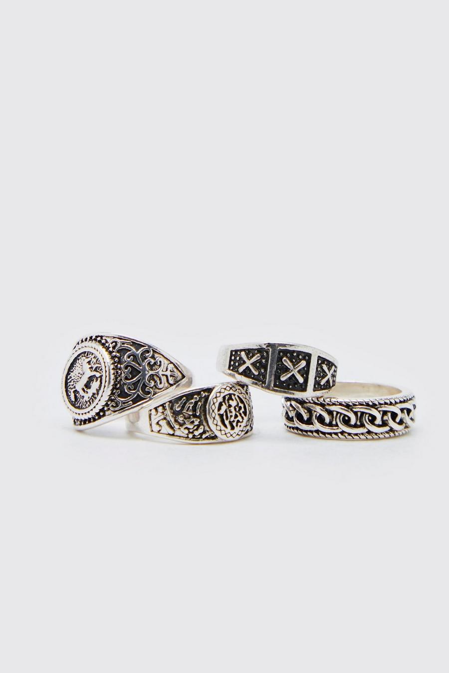 Silver 4 Pack Textured Rings image number 1