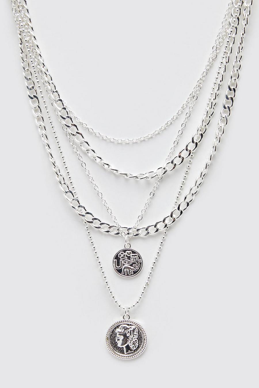 Silver Multi Layer Pendant Necklace image number 1