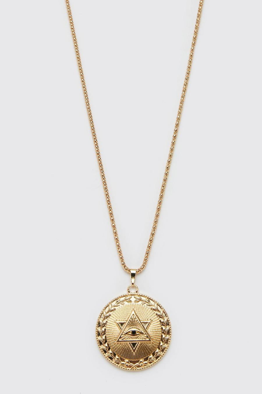 Gold metallic Embossed Pendant Necklace