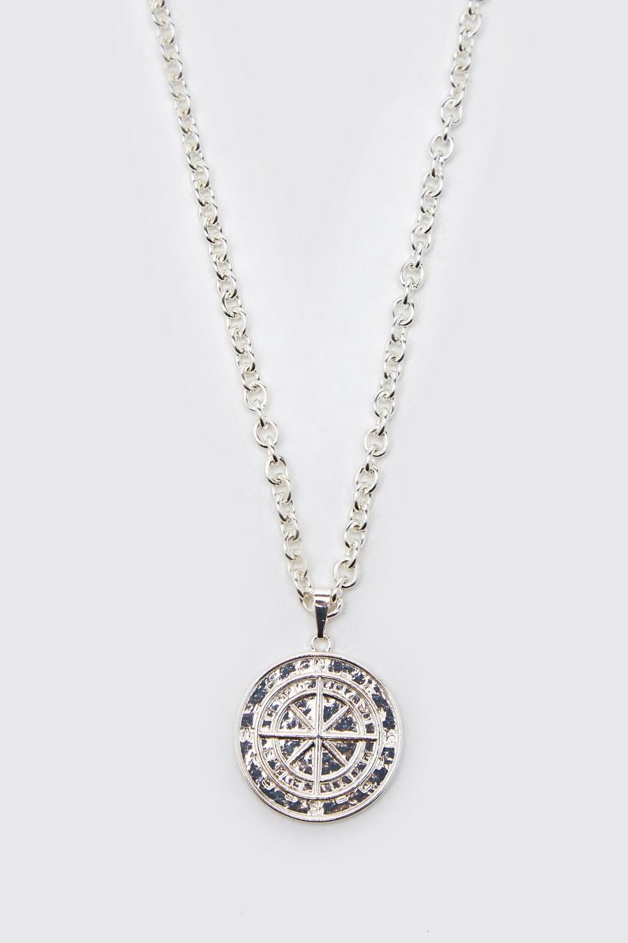 Silver Compass Pendant Necklace image number 1