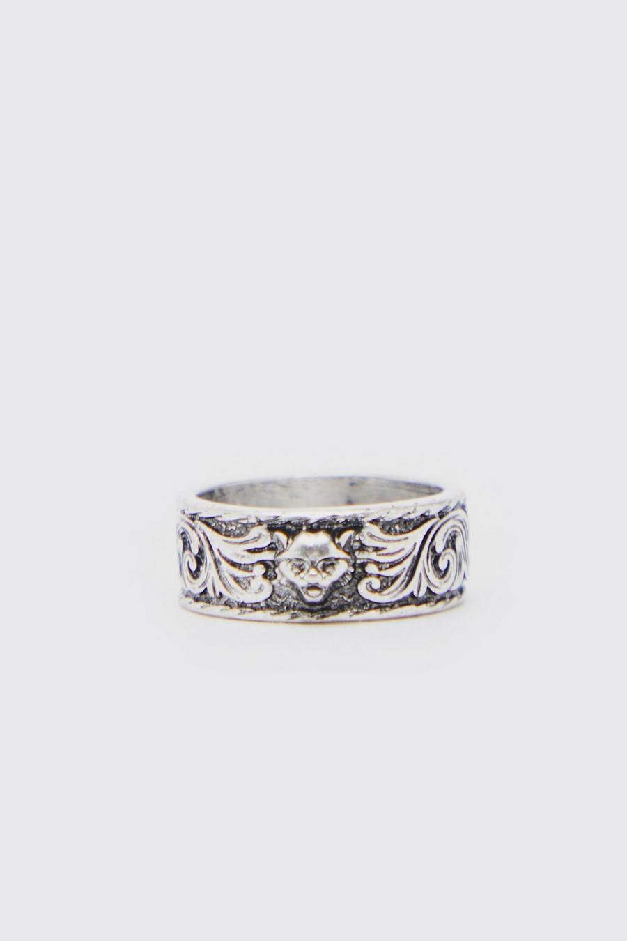 Silver Tiger Embossed Ring  image number 1