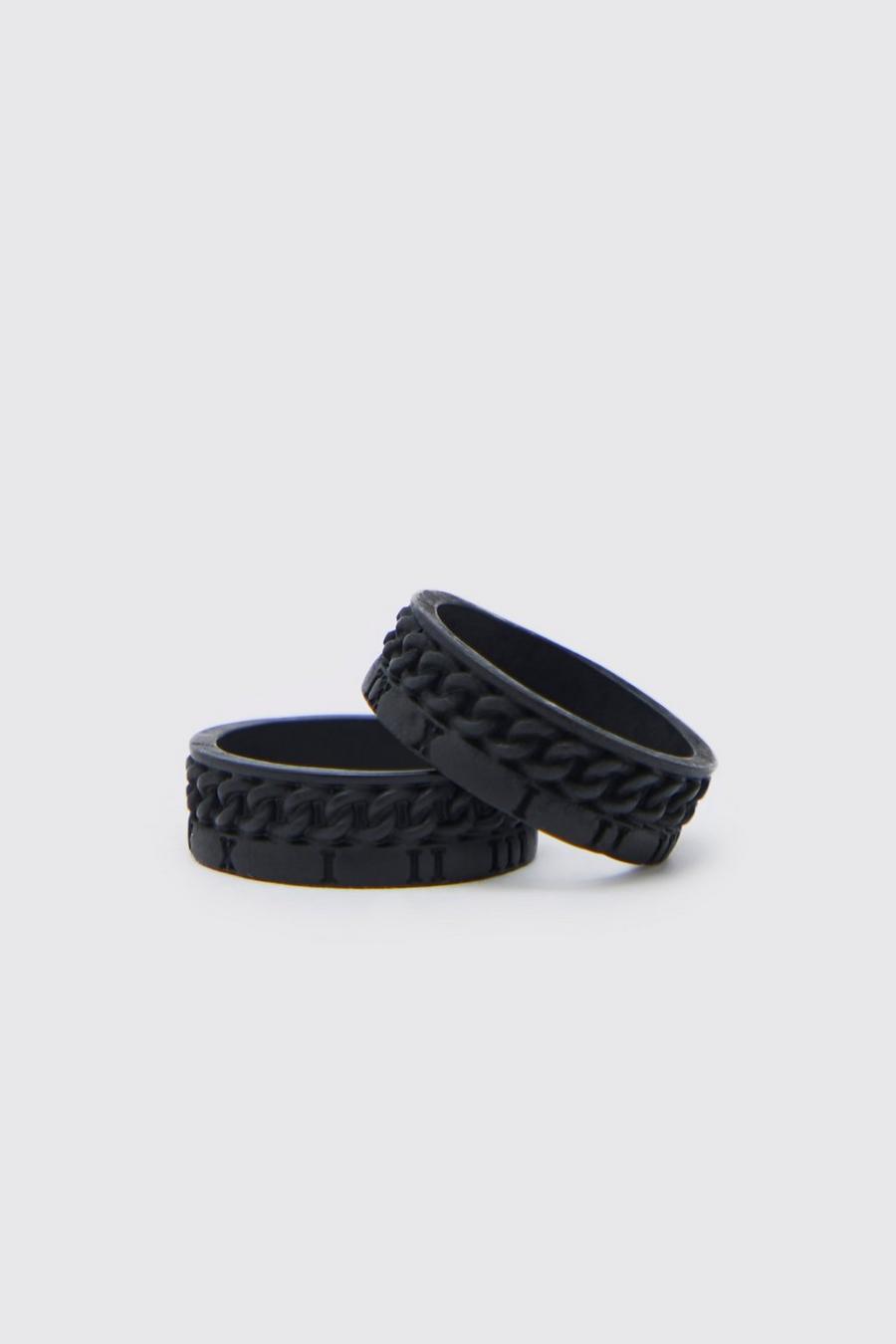 Black 2 Pack Textured Rings image number 1
