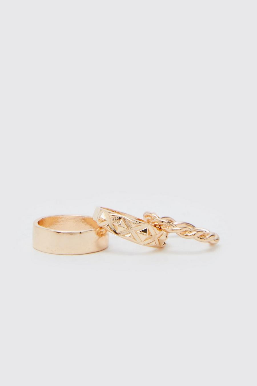 Gold métallique 3 Pack Rope And Textured Rings
