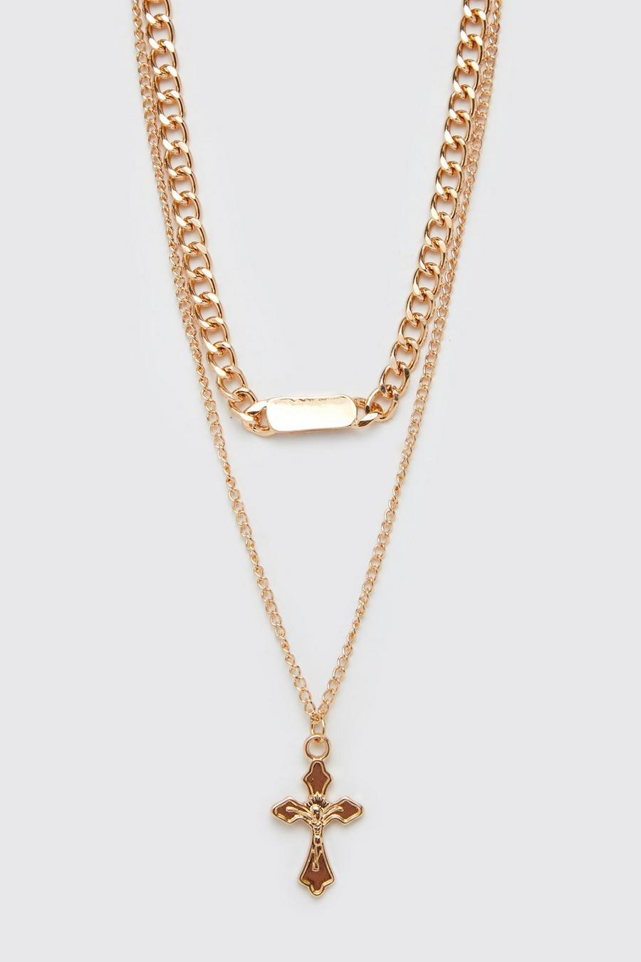 Gold Multi Layer Cross Necklace image number 1
