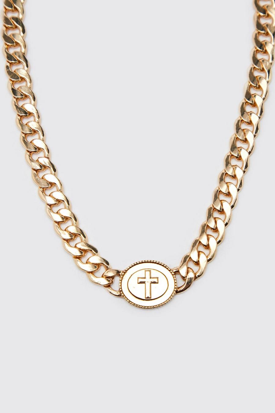 Gold Chunky Chain Cross Necklace image number 1