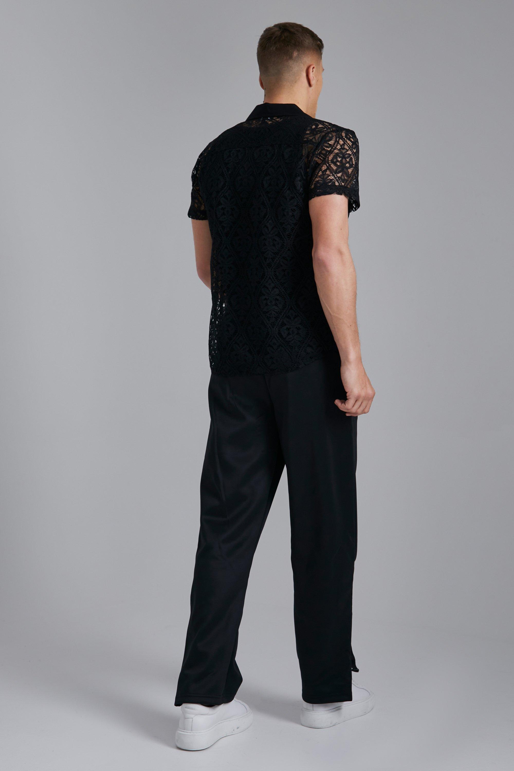Men's Short Sleeve Revere Lace Shirt | Boohoo UK