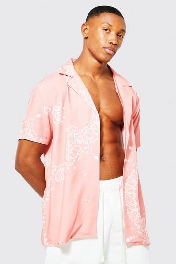 Coral Pink Short Sleeve Viscose Bandana Shirt