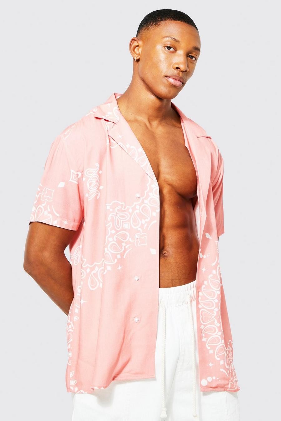 Coral Short Sleeve Viscose Bandana Shirt image number 1