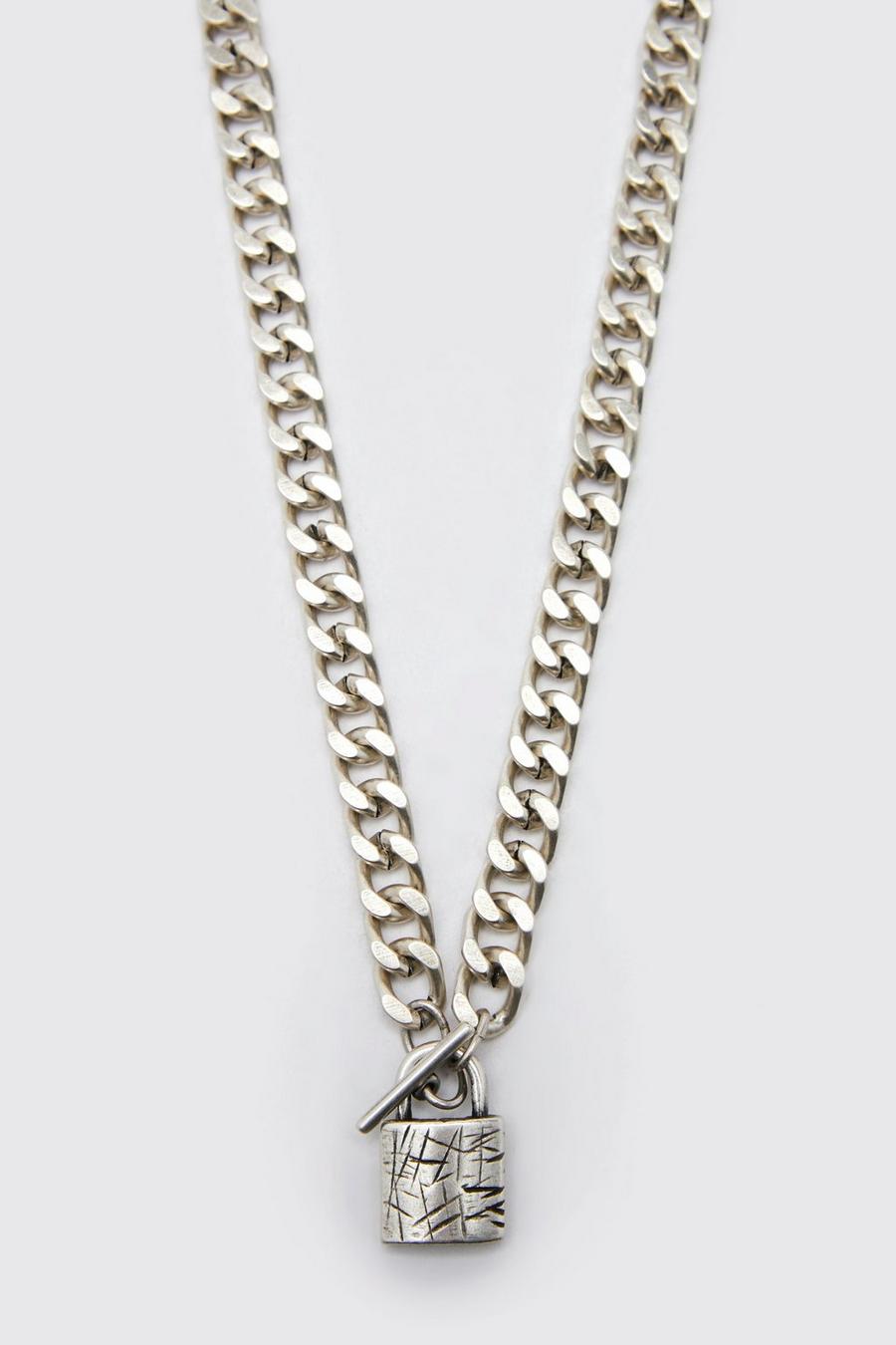 Silver Chunky Padlock Chain Necklace image number 1