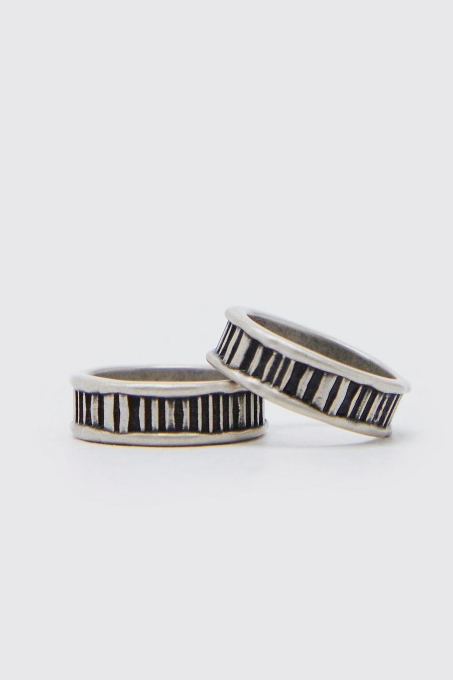 Pack de 2 anillos texturizados con forro, Silver image number 1