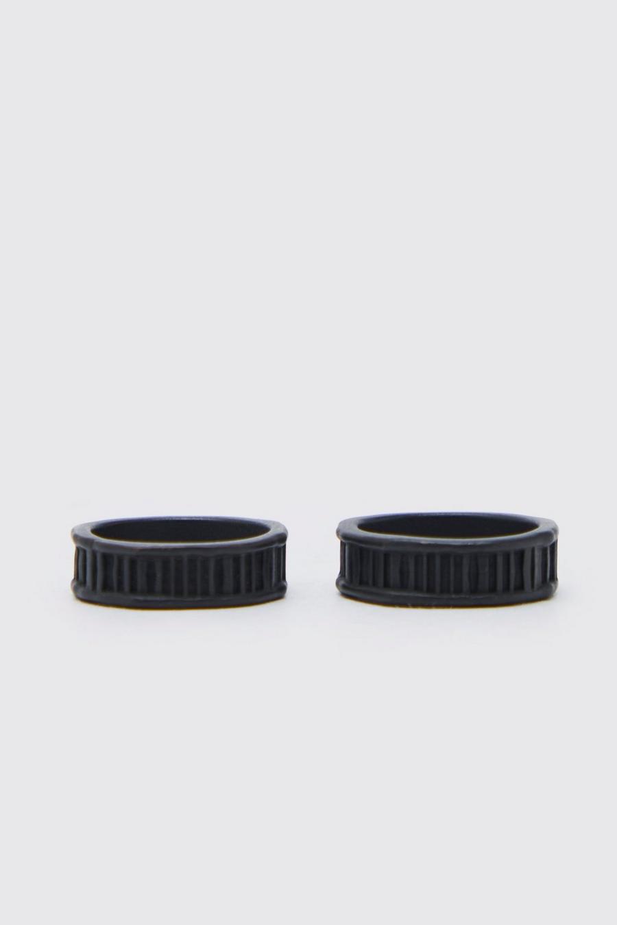 Black Lined Textured 2 Pack Rings image number 1
