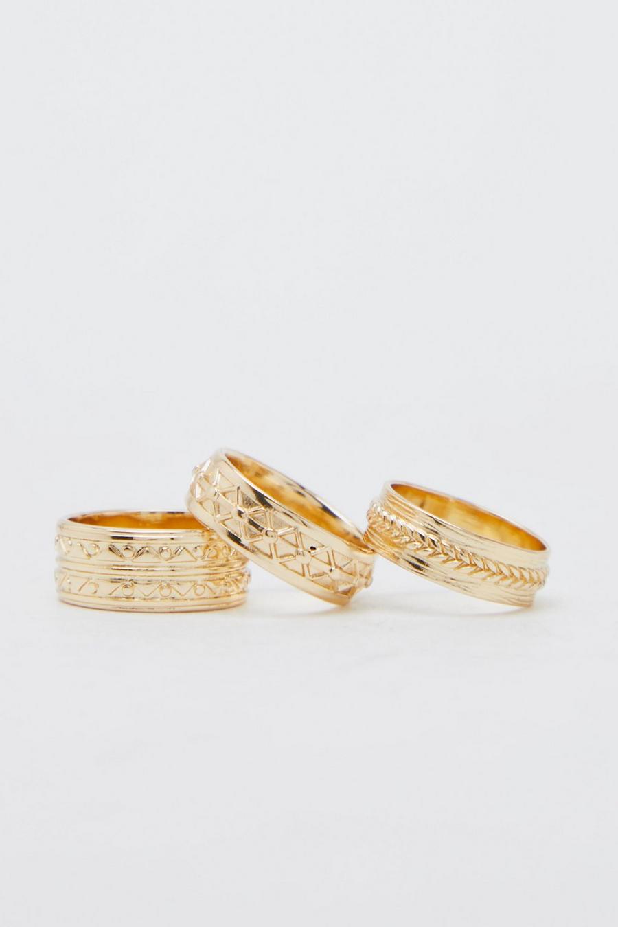 Gold Textured And Rope Design 3 Pack Rings image number 1