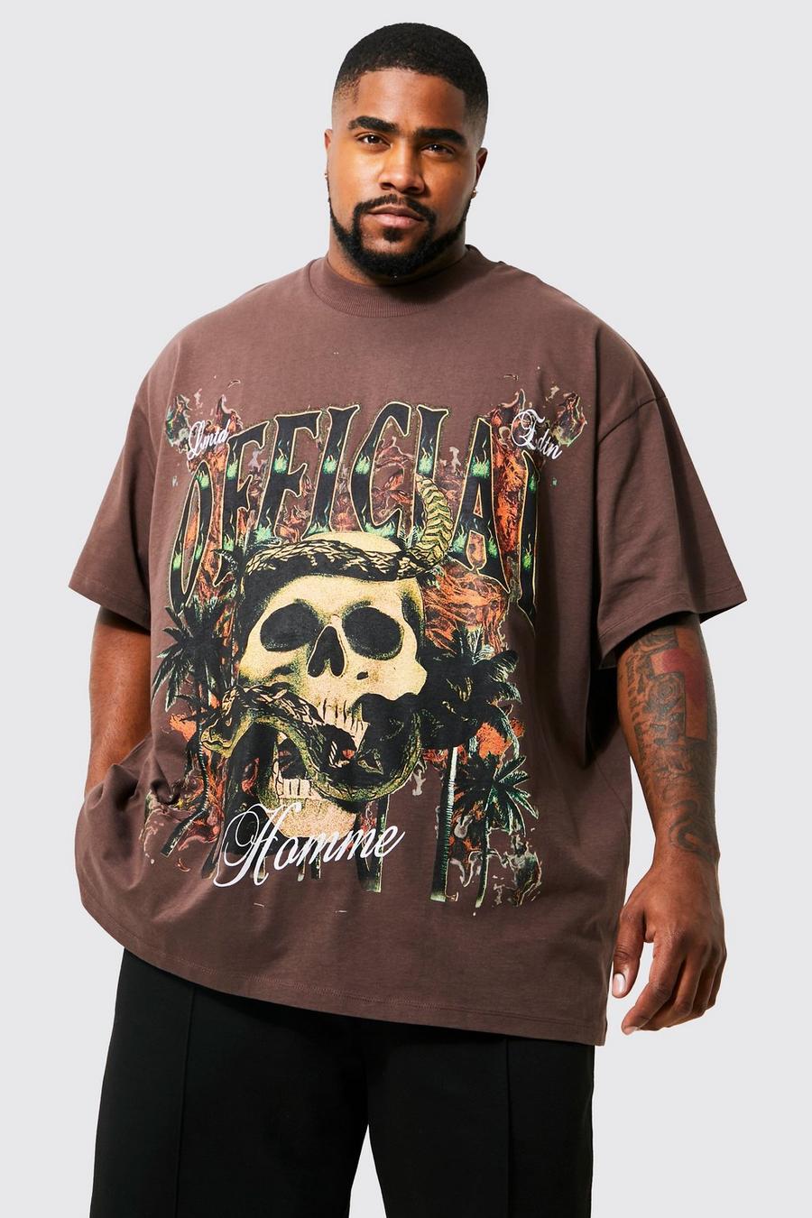Chocolate Plus Oversized Official Schedel T-Shirt Met Print image number 1