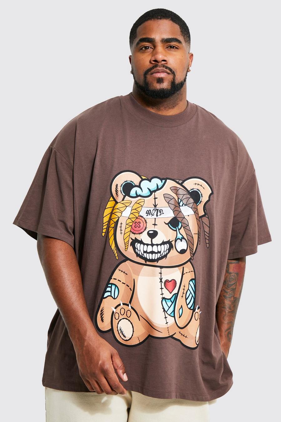 Chocolate Plus Oversized Angry Teddy Graphic T-shirt image number 1