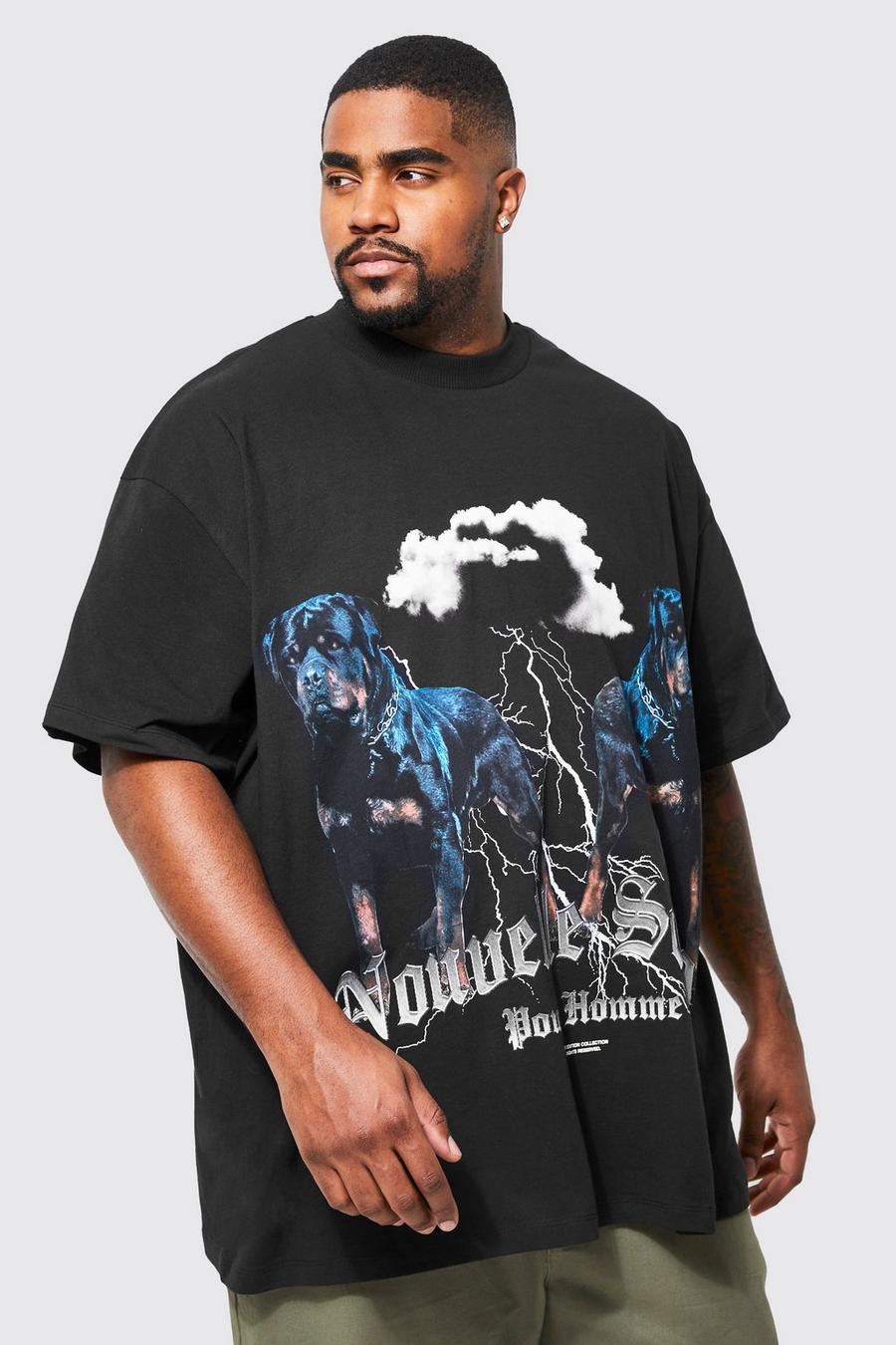 Black svart Plus Oversized Rottweiler Graphic T-shirt
