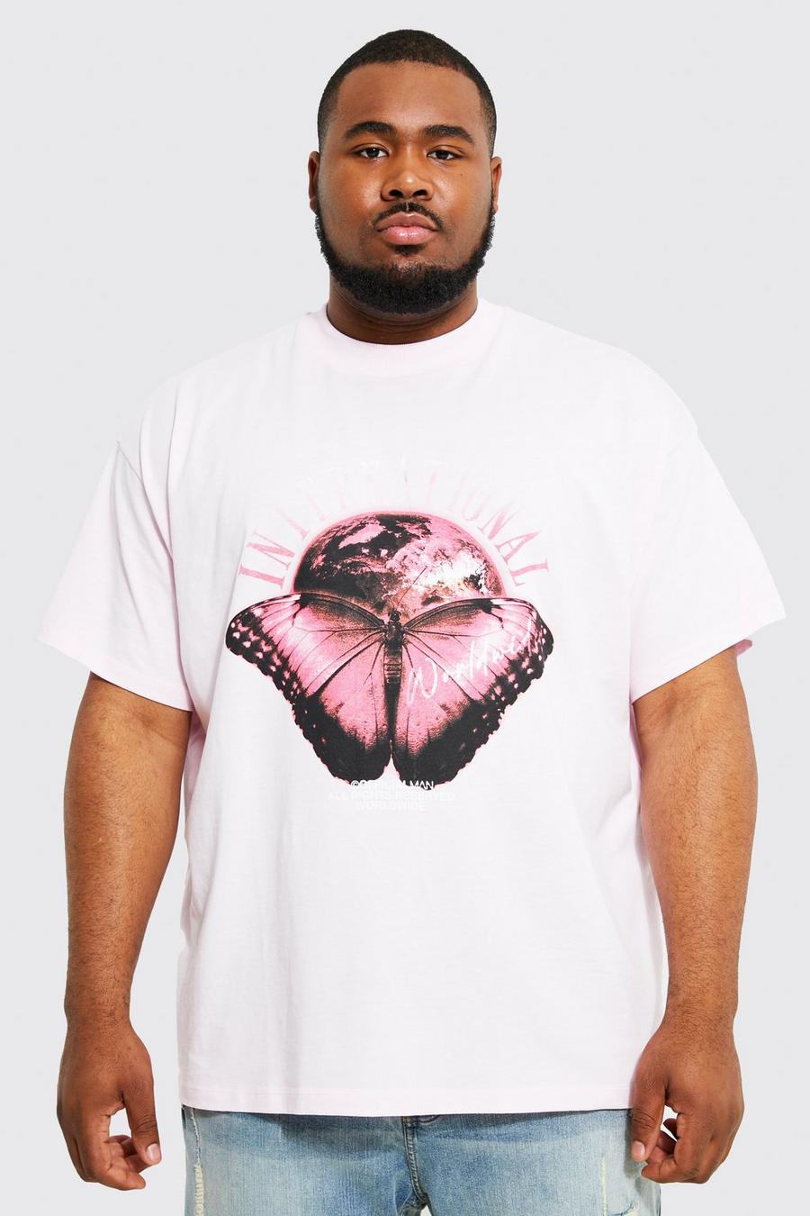 Light pink Plus Oversized Butterfly Graphic T-shirt image number 1