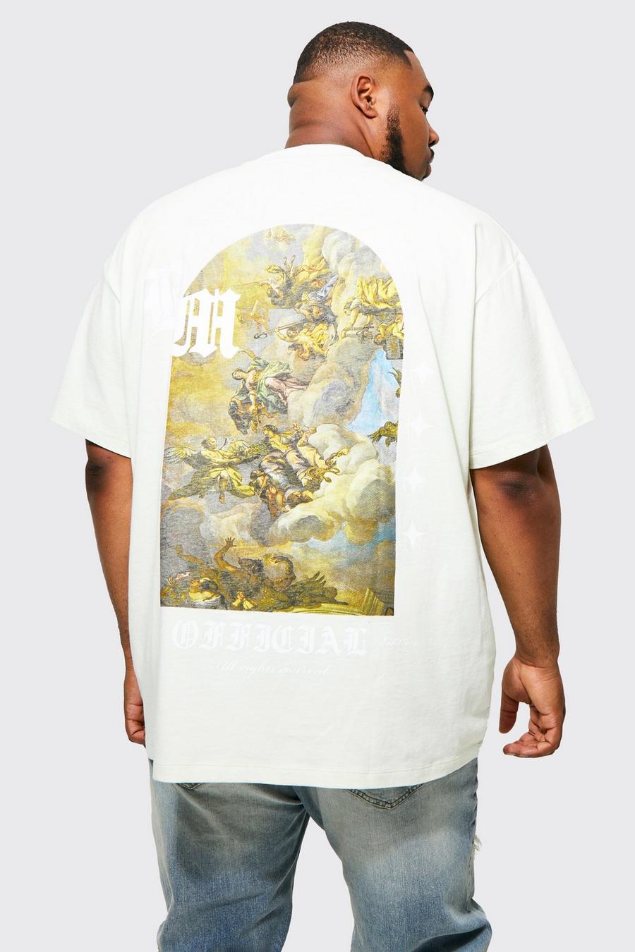 Camiseta Plus oversize con estampado gráfico de estatua en la espalda, Sage image number 1