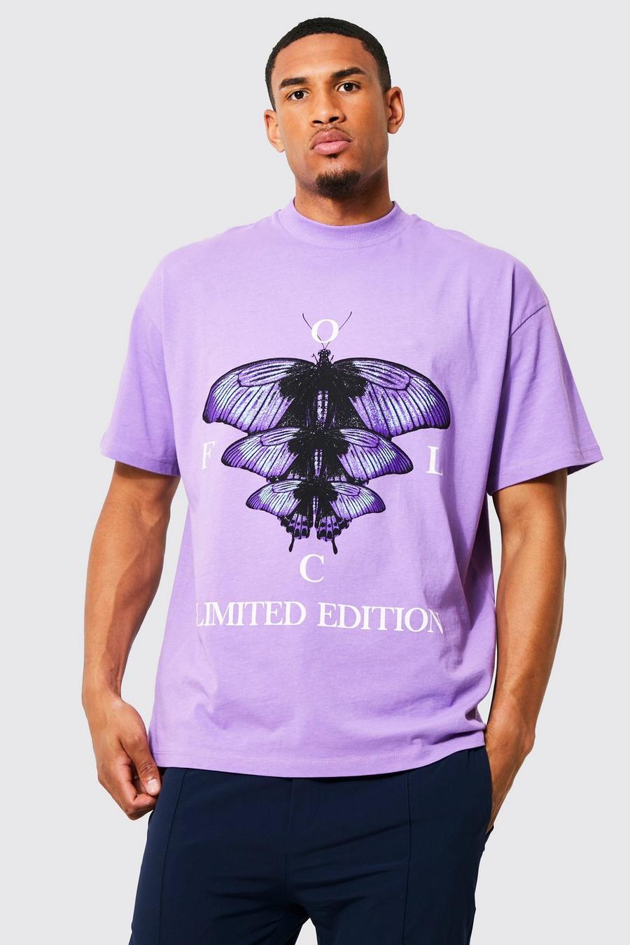 Camiseta Tall oversize con estampado gráfico Ofcl de mariposas, Purple morado