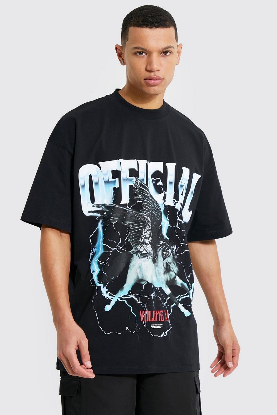 Tall Oversized Ofcl Pegasus Graphic T-shirt, Black nero