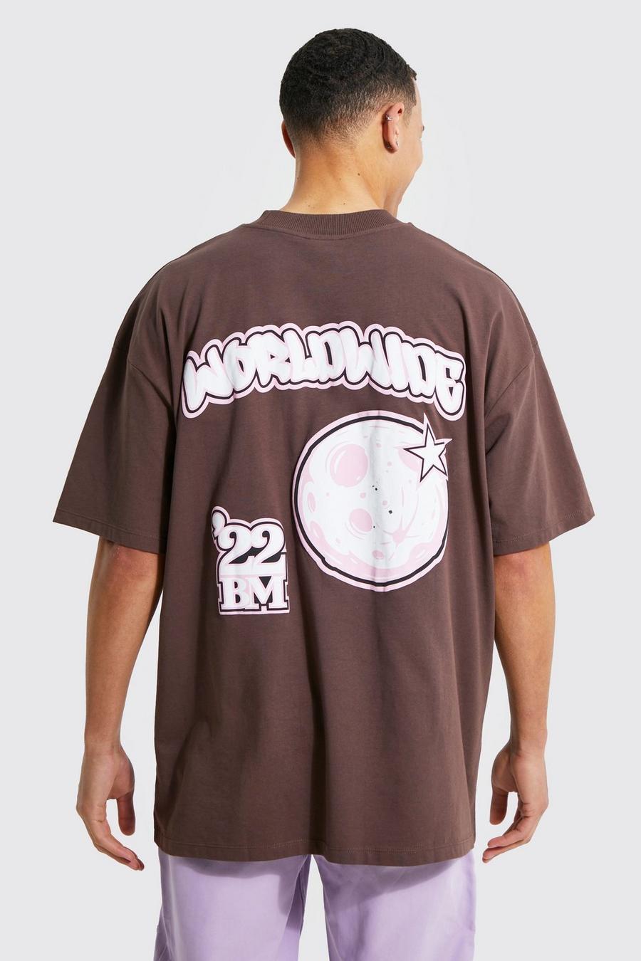 Chocolate Tall Oversized Multi Badge Puff Print T-shirt image number 1