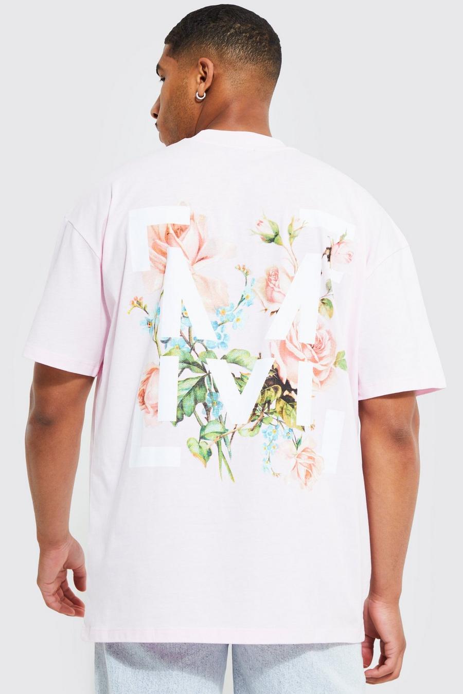 Light pink Tall Oversized Floral Front And Back T-shirt image number 1