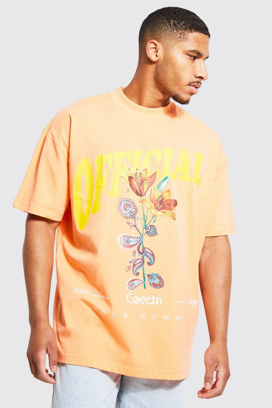 Orange Tall Oversized Official Floral T-shirt image number 1