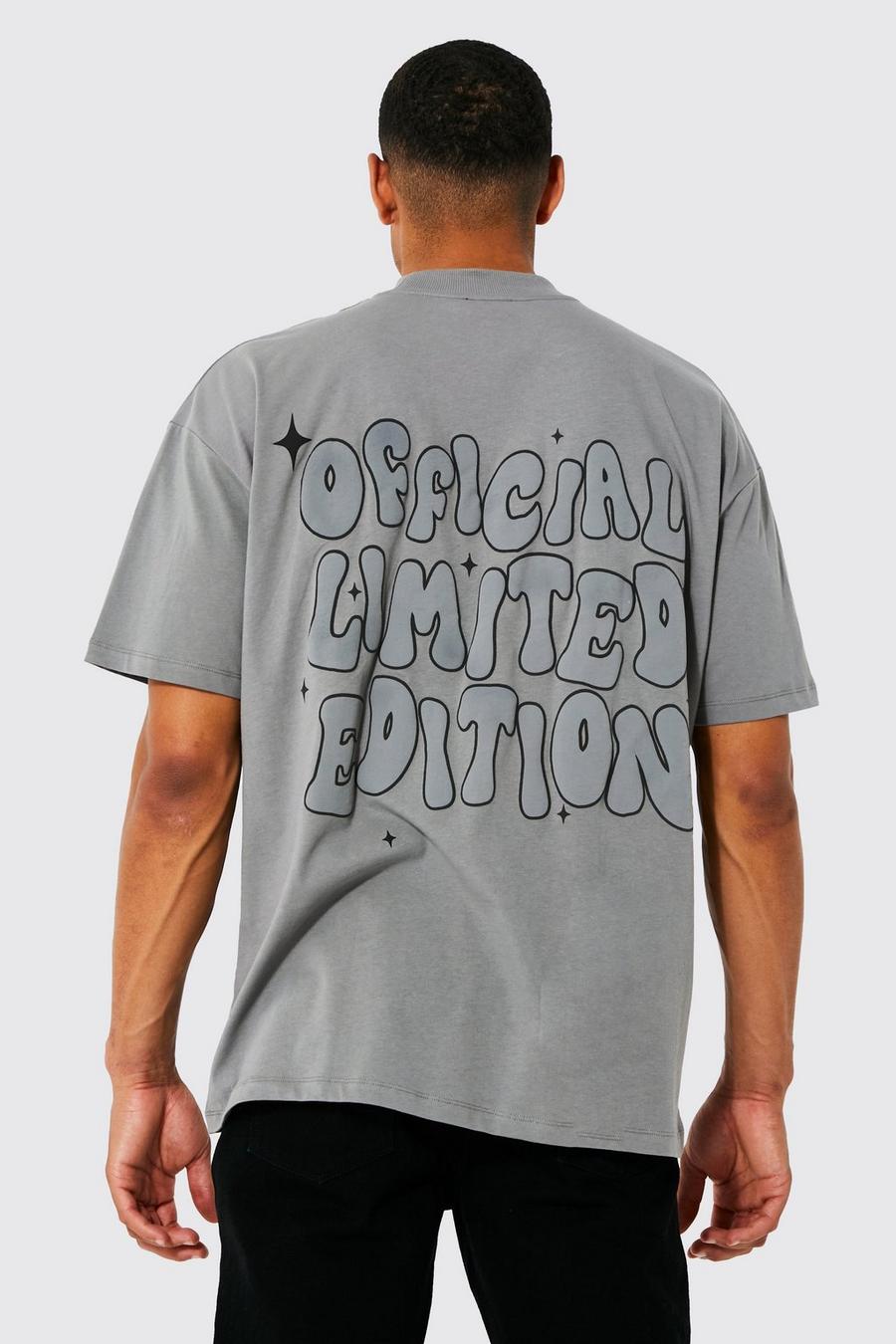 T-shirt Tall oversize con stampa a caratteri arrotondati fronte e retro, Charcoal grey