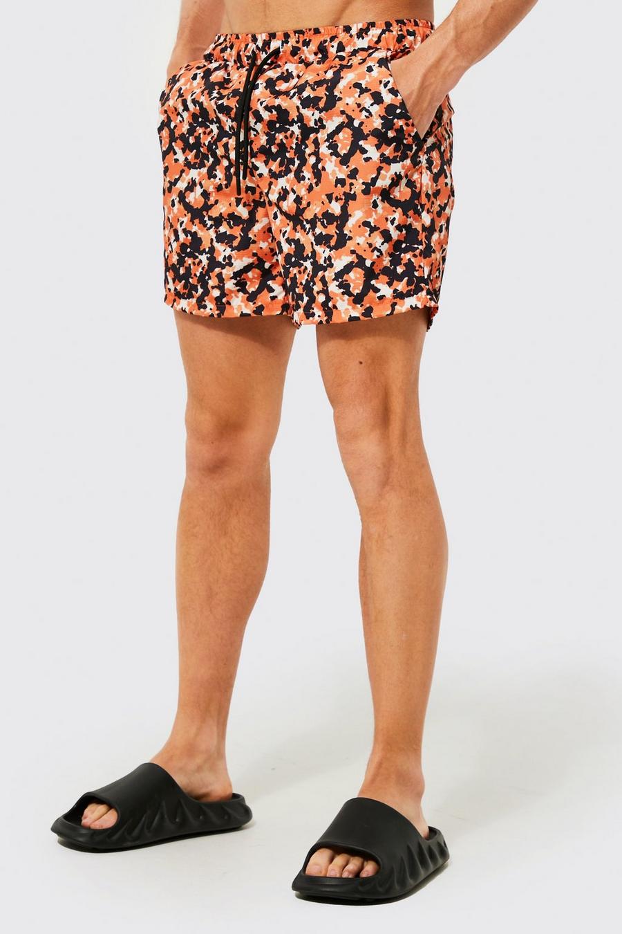 Orange Mid Length Camo Ripstop Swim Shorts image number 1