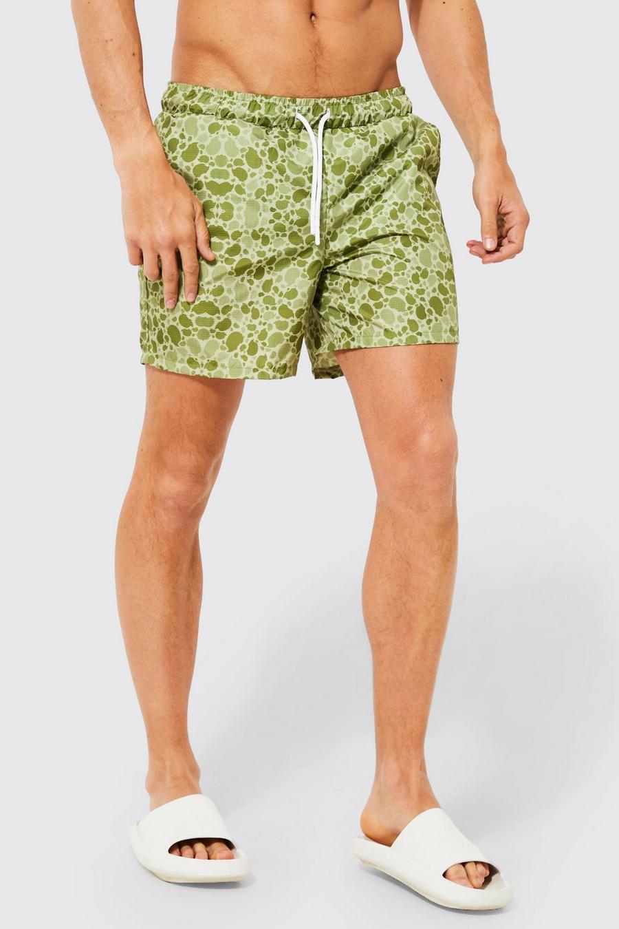 Dark green Mid Length Camo Ripstop Swim Shorts