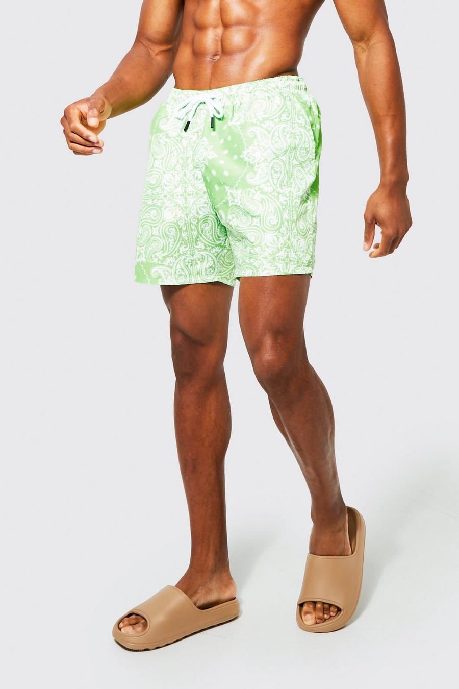 Green Mid Length Bandana Swim Shorts image number 1