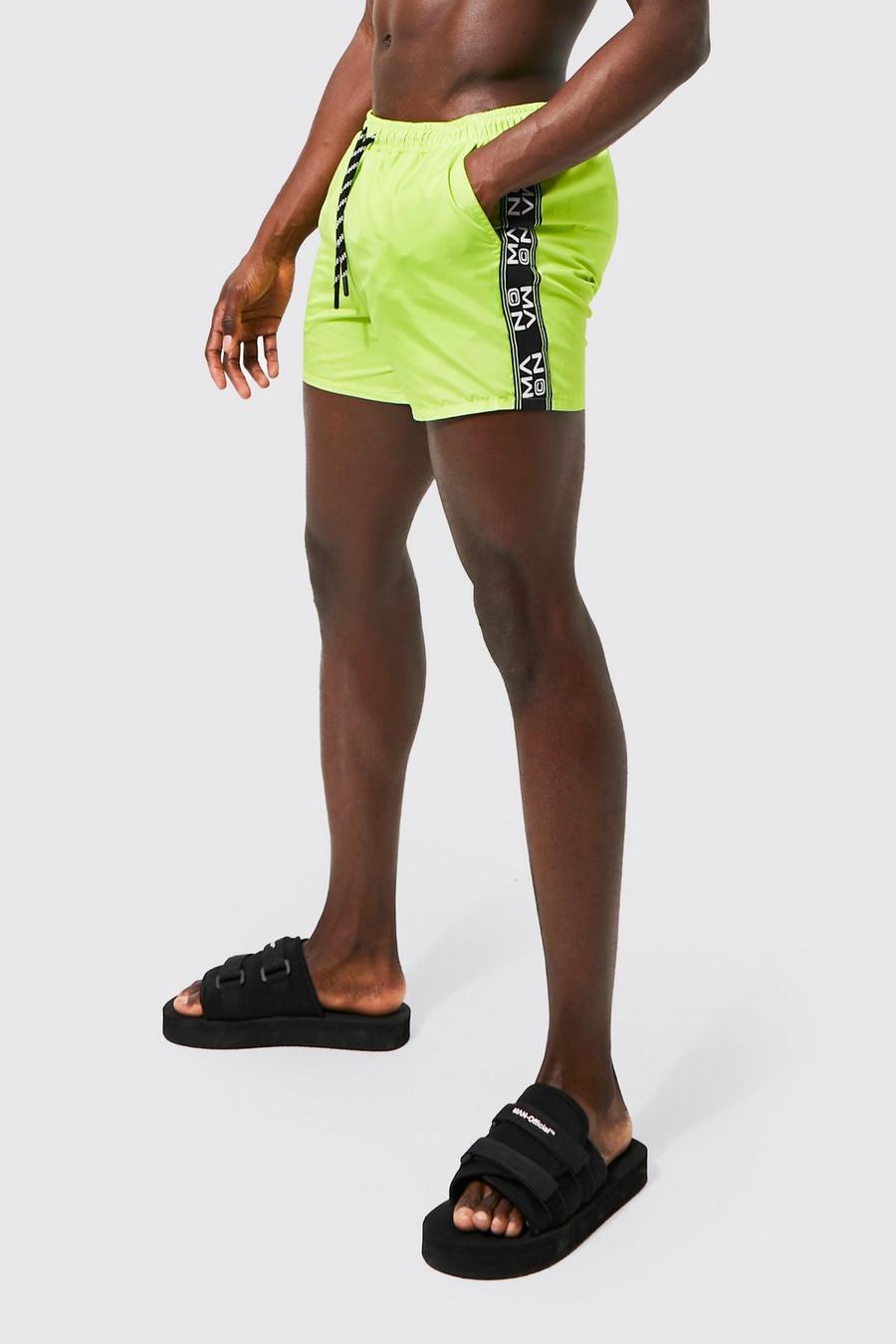 Lime grün Recycled Short Length Tape Swim Shorts