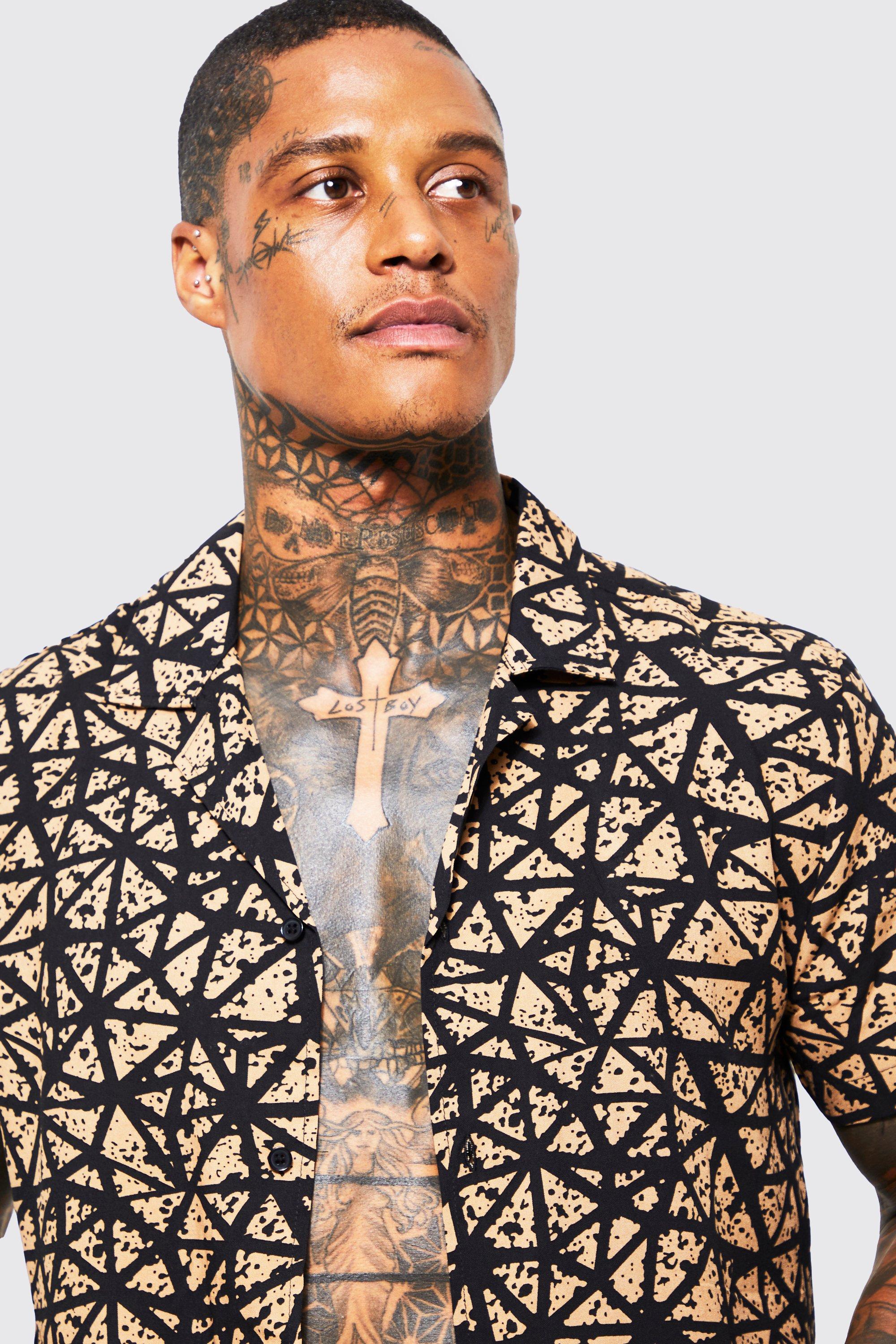 Short Sleeve Abstract Viscose Shirt | boohoo
