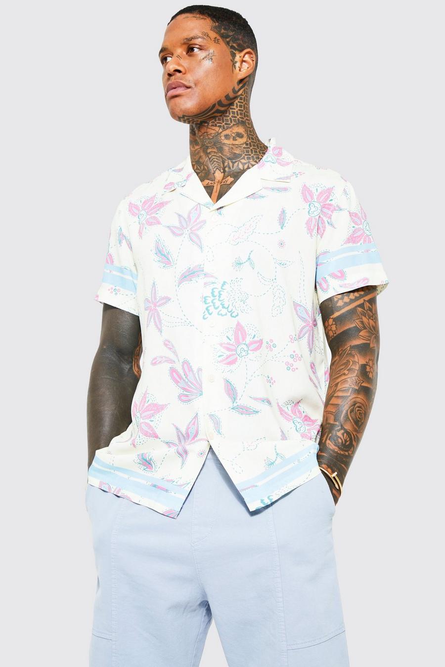 Camisa de viscosa y manga corta con estampado de flores, White image number 1