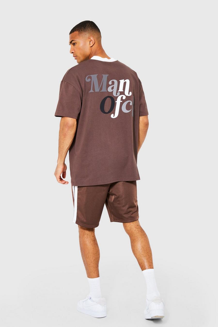 Chocolate brown Oversized Man Ofcl T-shirt & Tape Short Set image number 1