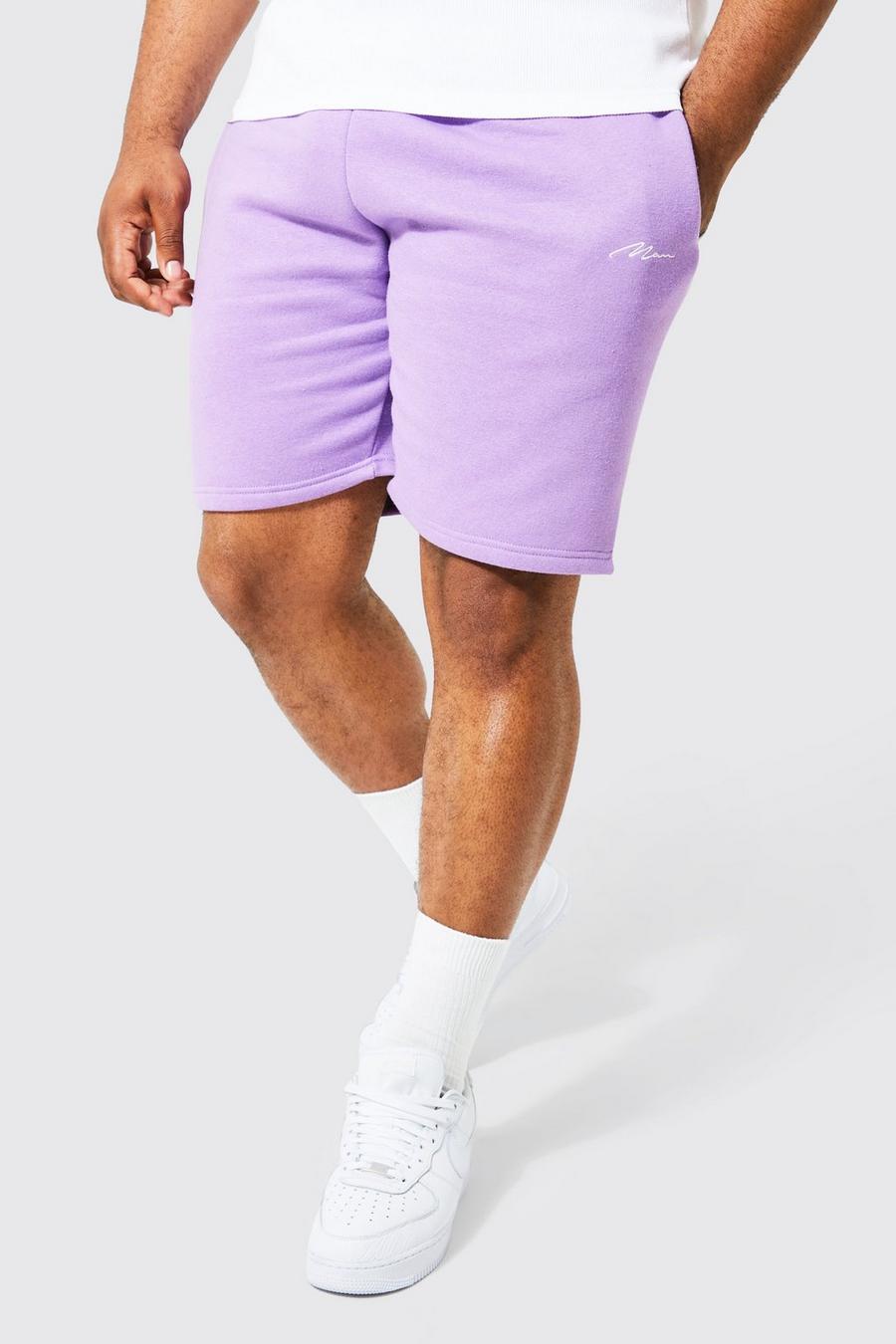 Plus Jersey-Shorts mit Man Schriftzug mit Seitenstreifen, Lilac purple