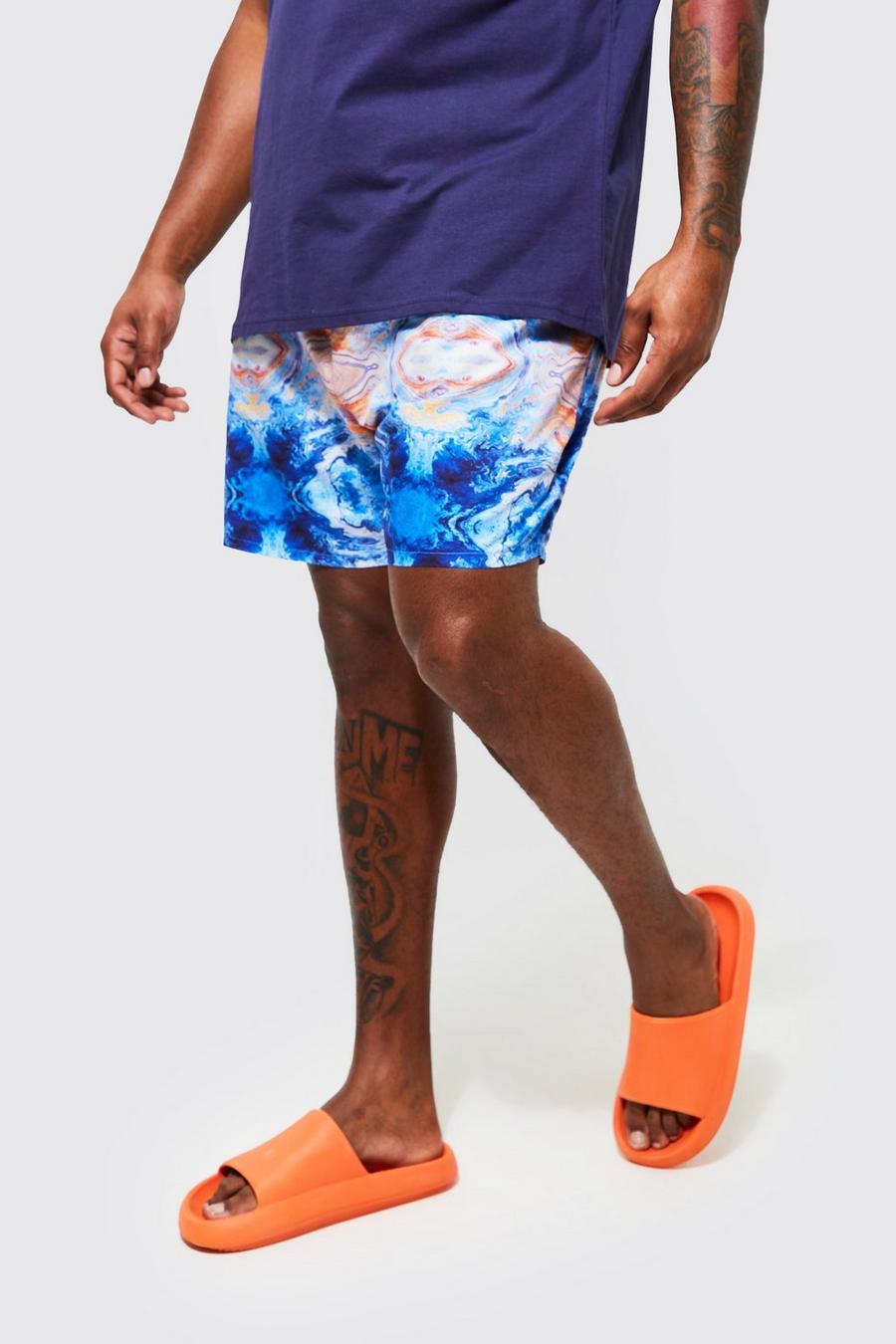 Blue Plus All Over Printed Marble Swim Short