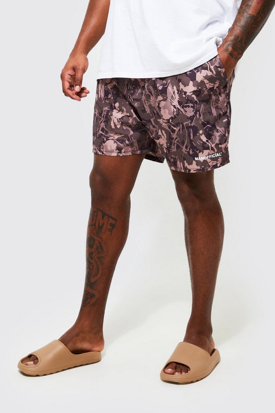 Chocolate brown Plus All Over Print Abstract Shell Swim Short image number 1