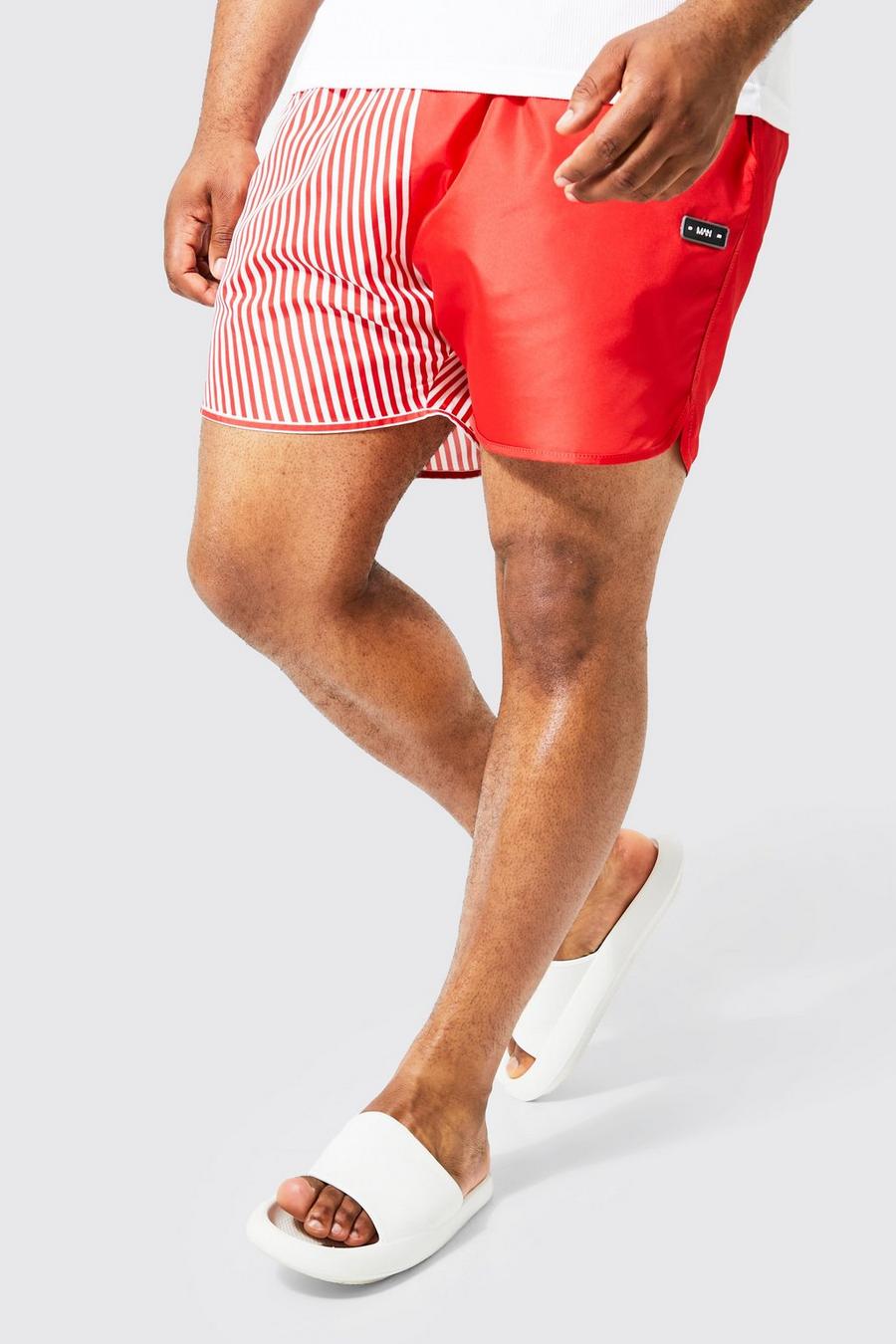 Red Plus Spliced Striped Swim Short