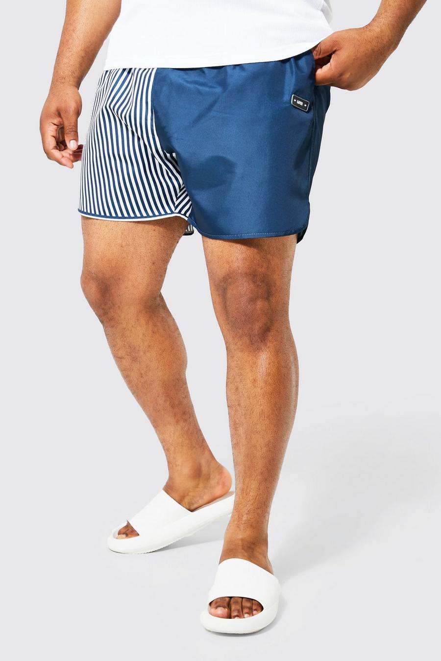Navy marinblå Plus Spliced Striped Swim Short